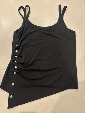 All Saints Black Asymmetric Tank with Side Snap Detail
